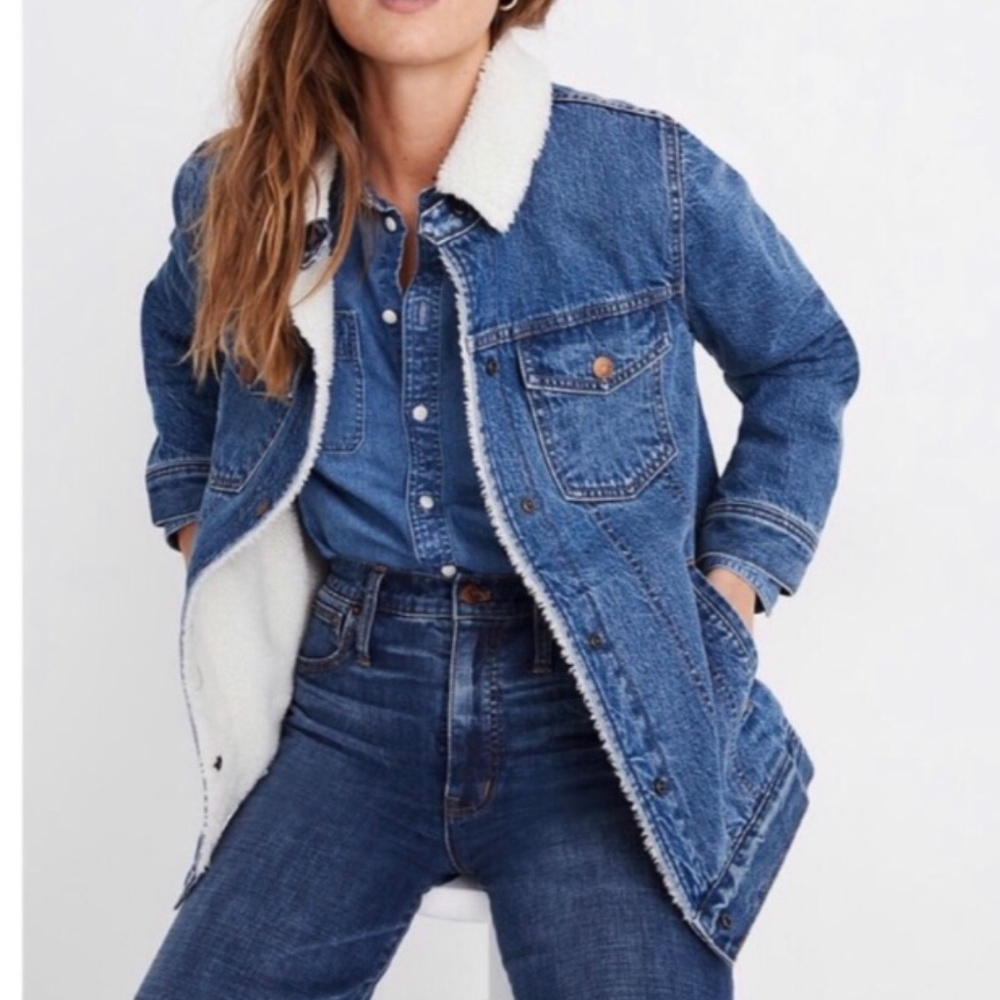 Madewell Sherpa lined oversized denim jacket S